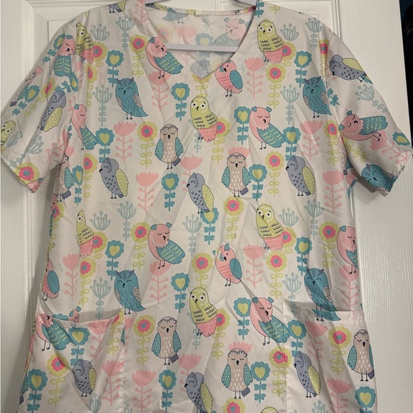 UA Scrubs Pink and Blue Blouse with Whimsical Owl Print - Picture 1 of 2